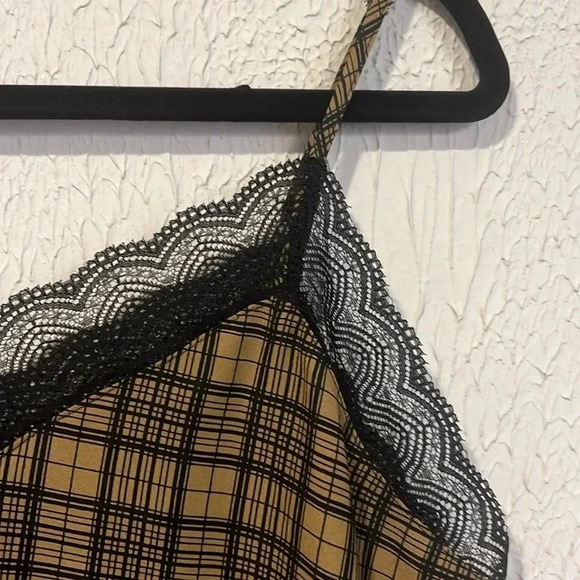 Allison Joy Ryan brown black plaid Cami lace top size medium - Picture 5 of 10